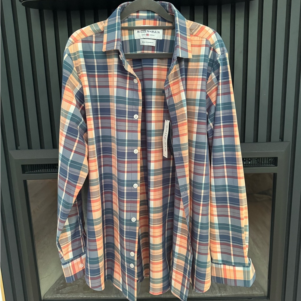 Mizzen+Main Blue and Orange Casual Button Down Shirt